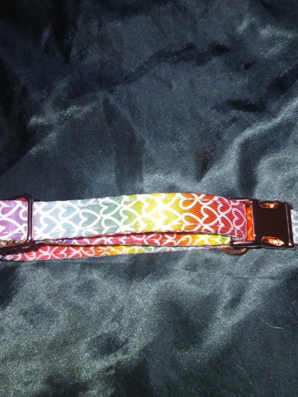 Rainbow Heart Dog Collar Rose Gold Buckle Adjustable 11 Inch